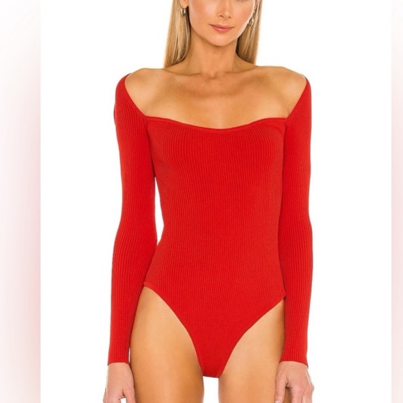 Revolve Red Ribbed Bodysuit - Picture 2 of 3